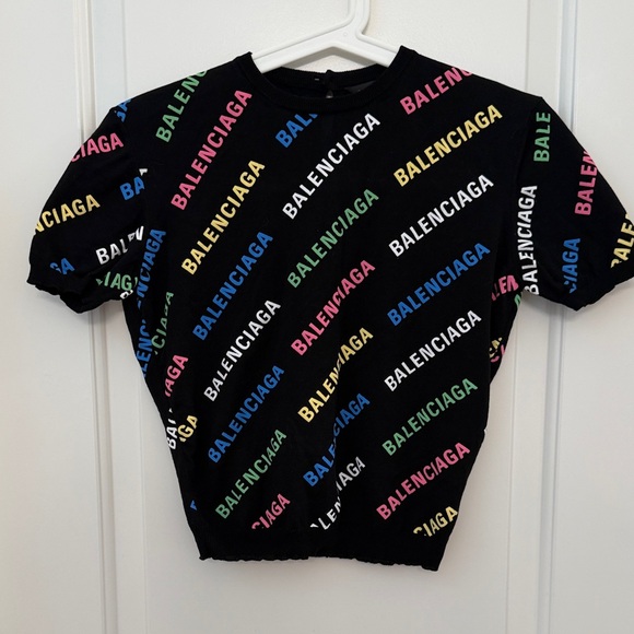 Balenciaga Sweaters - Balenciaga woman Black Tee with Colorful Logo Print